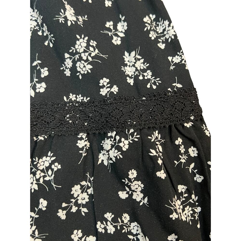 No Comment NWT Tiered Maxi Skirt Womens Large Black Floral Boho Skirt Cottage - Picture 3 of 7
